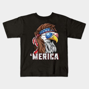 Merica USA American Flag Patriotic 4th of July Bald Eagle Kids T-Shirt